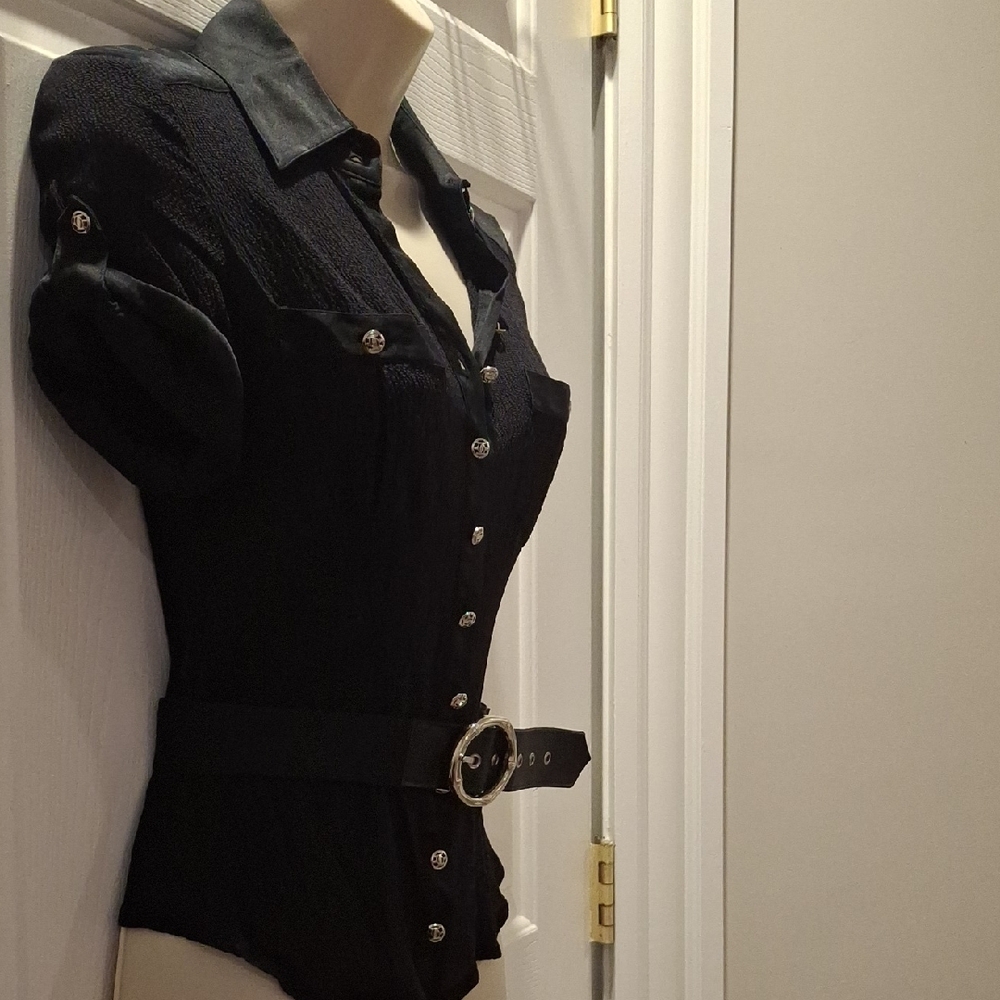 BEBE Black Button-Up Women's Top - Picture 6 of 10